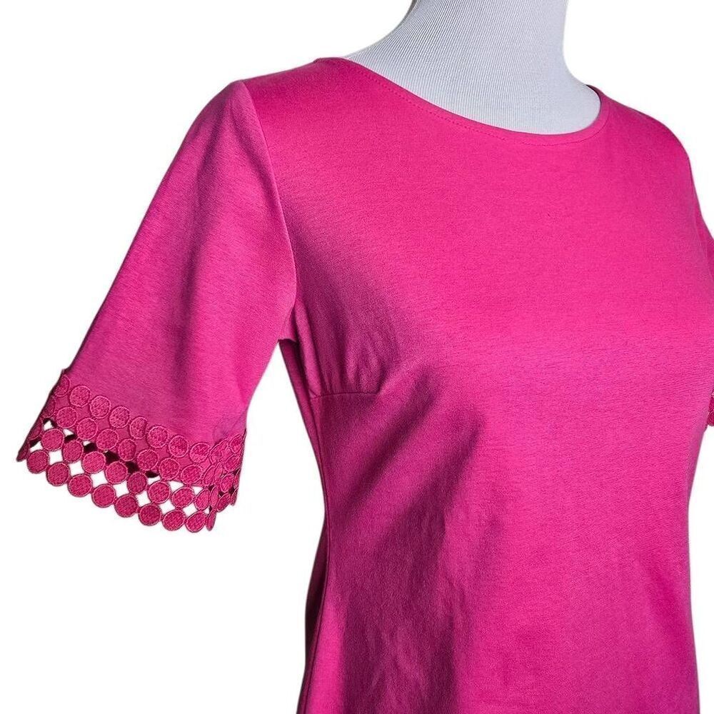 Talbots Magenta Pink Eyelet Cuff Short Sleeve Knit Top Tee XS